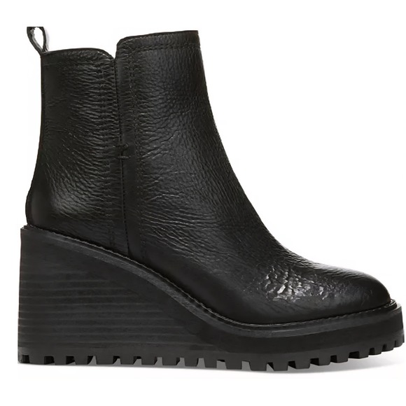 Zodiac Julie Black Leather Wedge Ankle Boots Lug Sole Side Zip Women - Picture 2 of 5